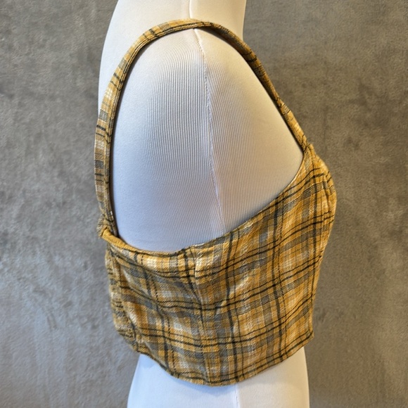 Vintage American Eagle Y2K 90’s Grunge Punk Yellow Plaid Cropped Tank Sz S - Picture 7 of 9